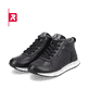 Schwarze Rieker EVOLUTION Damen Sneaker 42570-00 mit Schnürung und Reißverschluss. Schuhpaar schräg.