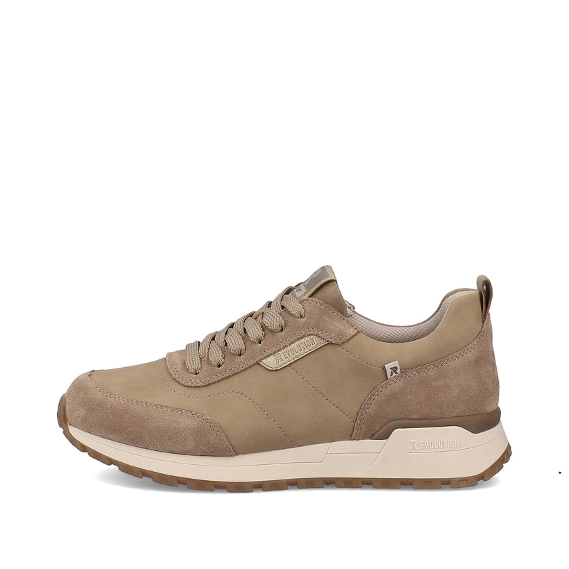 Braune Rieker Damen Sneaker Low W0603-20 mit einer leichten und griffigen Sohle. Schuh Außenseite.