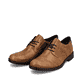 
Nougatbraune Rieker Herren Schnürschuhe 10316-24 mit Schnürung sowie einer Profilsohle. Schuhpaar schräg.