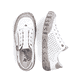 Weiße Rieker Damen Slipper L0355-80 mit einem Reißverschluss sowie Löcheroptik. Schuh von oben, liegend.