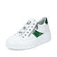 Weiße Rieker Damen Sneaker Low N5455-80 mit Reißverschluss sowie Schlangenmuster. Schuh seitlich schräg.