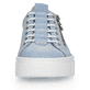Himmelblaue Rieker Damen Slipper N5952-10 mit einem Reißverschluss. Schuh von vorne.