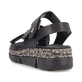 Schwarze Rieker Damen Riemchensandalen V2301-00 mit einem Klettverschluss. Schuh von hinten.