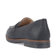 Schwarze Rieker Damen Loafer 45300-00 mit einem Elastikeinsatz. Schuh von hinten.