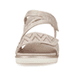 Zartrosane Rieker Keilsandaletten V3764-90 mit einem Klettverschluss. Schuh von vorne.