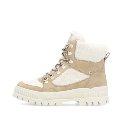 Rieker Damen Schnürstiefel sandbeige-cremeweiß