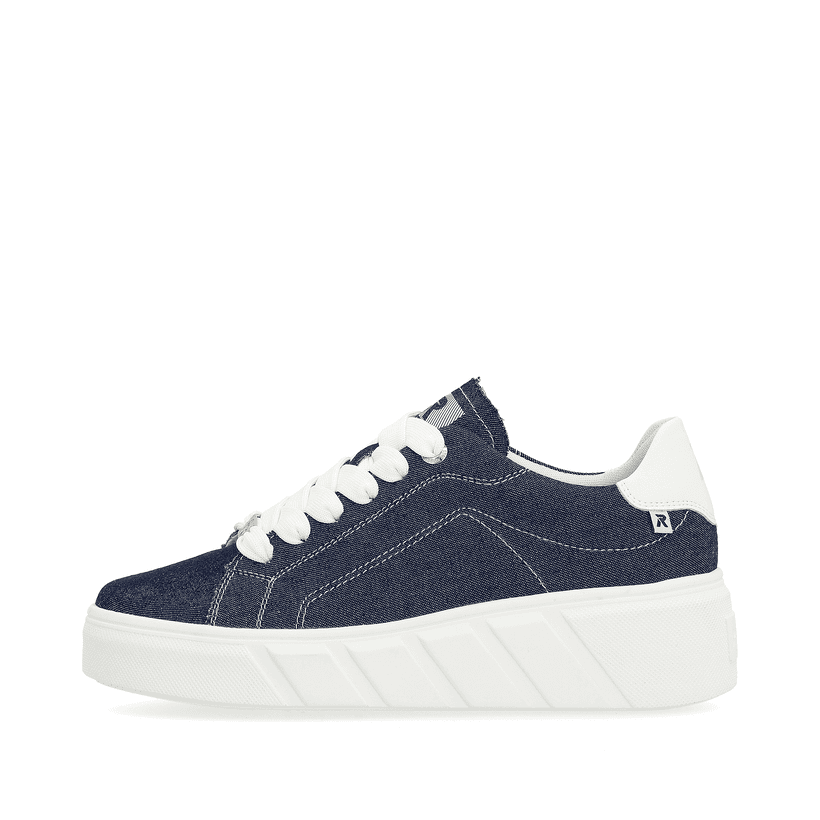 Blaue Rieker Damen Sneaker Low W0501-14 mit dämpfender und ultra leichter Sohle. Schuh Außenseite.
