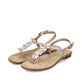 Pastellrosane Rieker Damen Riemchensandalen 64281-31 mit einer robusten Profilsohle. Schuhpaar schräg.
