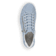 Himmelblaue Rieker Damen Slipper N5952-10 mit einem Reißverschluss. Schuh von oben.