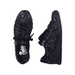 Schwarze Rieker Damen Schnürschuhe N3302-90 mit einem Reißverschluss. Schuh von oben, liegend.