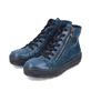 
Blaue Rieker Damen Schnürstiefel N2710-12 mit einer robusten Profilsohle. Schuhpaar schräg.
