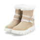 Beige Rieker Damen Kurzstiefel W2073-62 mit ultraleichter und flexibler Sohle. Schuhpaar seitlich schräg.