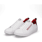 Weiße Rieker Damen Sneaker Low 41906-80 mit super leichter und flexibler Sohle. Schuhpaar seitlich schräg.