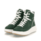 Grüne Rieker Damen Sneaker High W1771-54 mit einer super leichten Plateausohle. Schuhpaar seitlich schräg.