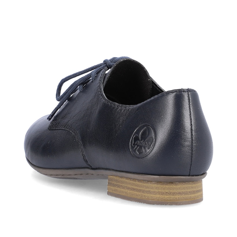 Marineblaue Rieker Damen Schnürschuhe 51900-14 mit einer schockabsorbierenden Sohle. Schuh von hinten.