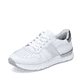 Eisweiße Rieker Damen Sneaker Low 58921-80 mit Schnürung sowie griffiger Sohle. Schuh seitlich schräg.