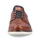 Braune Rieker Herren Slipper 14450-22 mit einer Gummischnürung. Schuh von vorne.