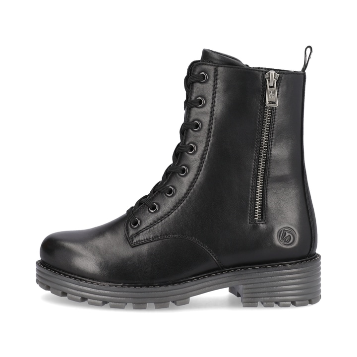 
Tiefschwarze remonte Damen Schnürstiefel D0W71-01 mit Schnürung und Reißverschluss. Schuh Außenseite