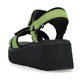 Grüne Rieker Keilsandaletten W1552-52 mit flexibler und ultra leichter Sohle. Schuh von hinten.