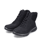 Schwarze Rieker Damen Schnürstiefel M5011-00 mit flexibler Sohle. Schuhpaar seitlich schräg.