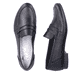 Schwarze Rieker Damen Loafer 51954-01 mit einem Elastikeinsatz. Schuh von oben, liegend.