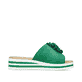 Grüne Rieker Damen Pantoletten V0252-52 mit Klettverschluss sowie Dekoblume. Schuh Innenseite.