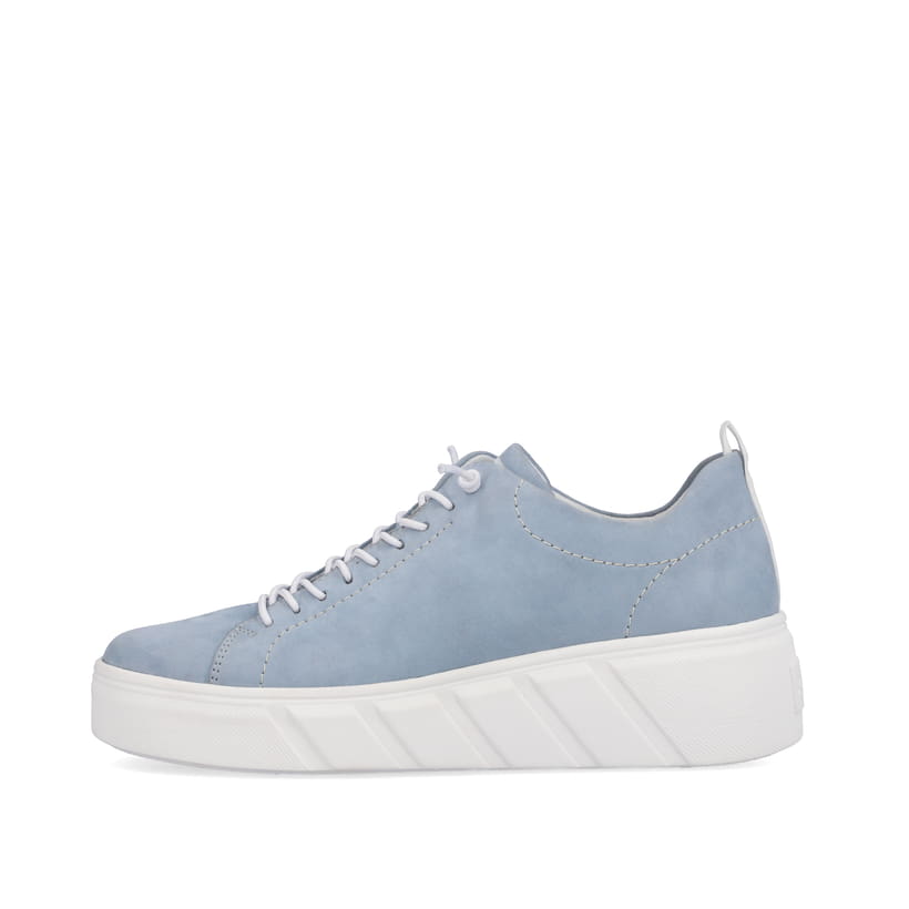 Blaue Rieker Damen Sneaker Low W0500-12 mit einer Plateausohle. Schuh Außenseite.