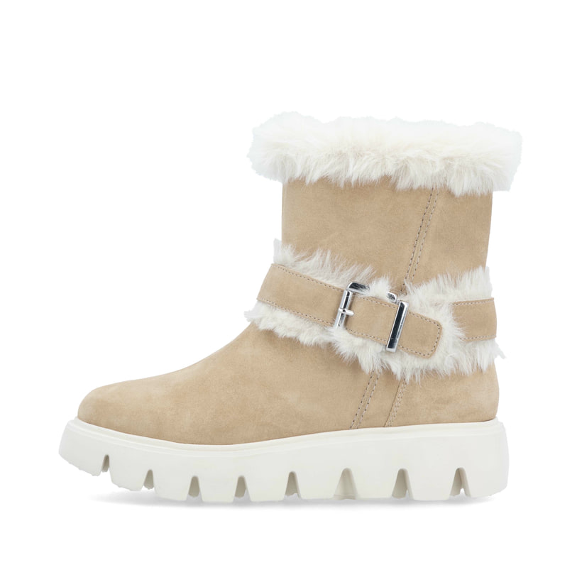 Beige Rieker Damen Kurzstiefel W2073-62 mit ultraleichter und flexibler Sohle. Schuh Außenseite.