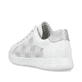 Reinweiße Rieker Damen Sneaker Low 45606-80 mit einer Schnürung. Schuh von hinten.