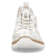 Weiße Rieker Damen Slipper N4278-90 mit Gummischnürung sowie mehrfarbigem Muster. Schuh von vorne.