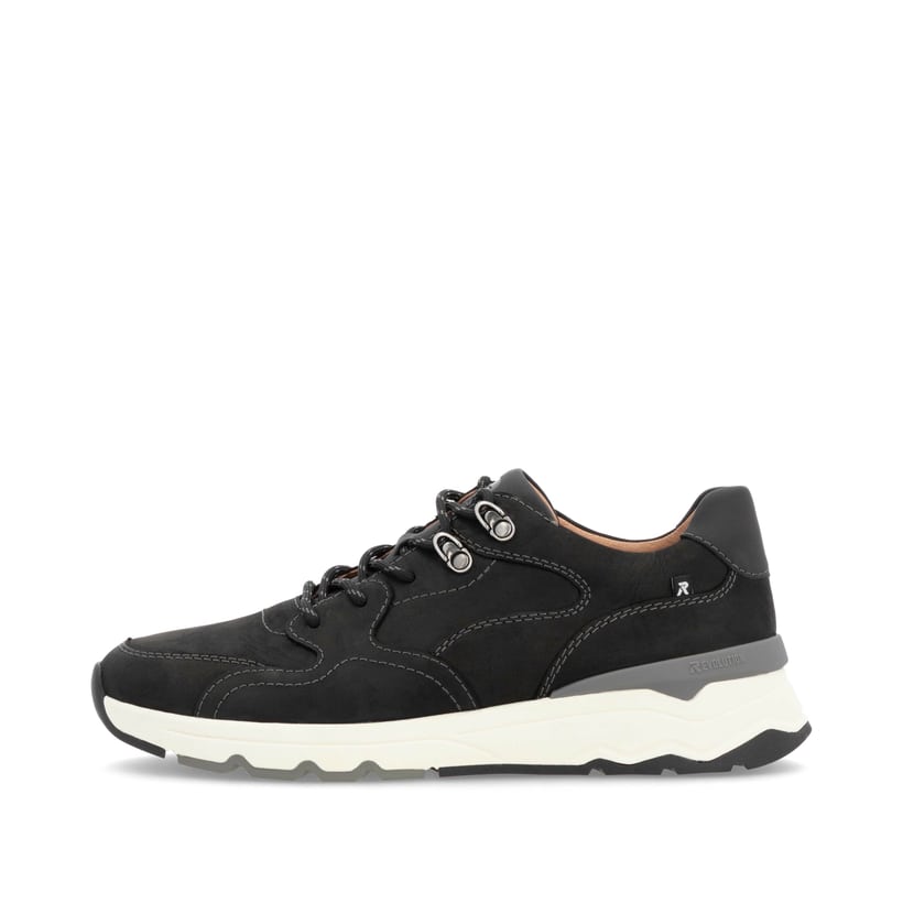 Schwarze Rieker Herren Sneaker Low U0902-00 mit flexibler Sohle sowie Schnürung. Schuh Außenseite.