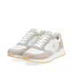 Weiße Rieker Damen Sneaker Low W0608-80 mit griffiger und leichter Sohle. Schuhpaar seitlich schräg.