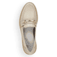 Beige Rieker Damen Loafer 54862-80 mit Elastikeinsatz sowie goldenem Accessoire. Schuh von oben.