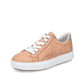 Orangene Rieker Damen Sneaker Low M3901-38 mit einer Schnürung sowie Löcheroptik. Schuh seitlich schräg.