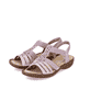 Pastellrosane Rieker Damen Riemchensandalen 60801-30 mit einem Elastikeinsatz. Schuhpaar seitlich schräg.