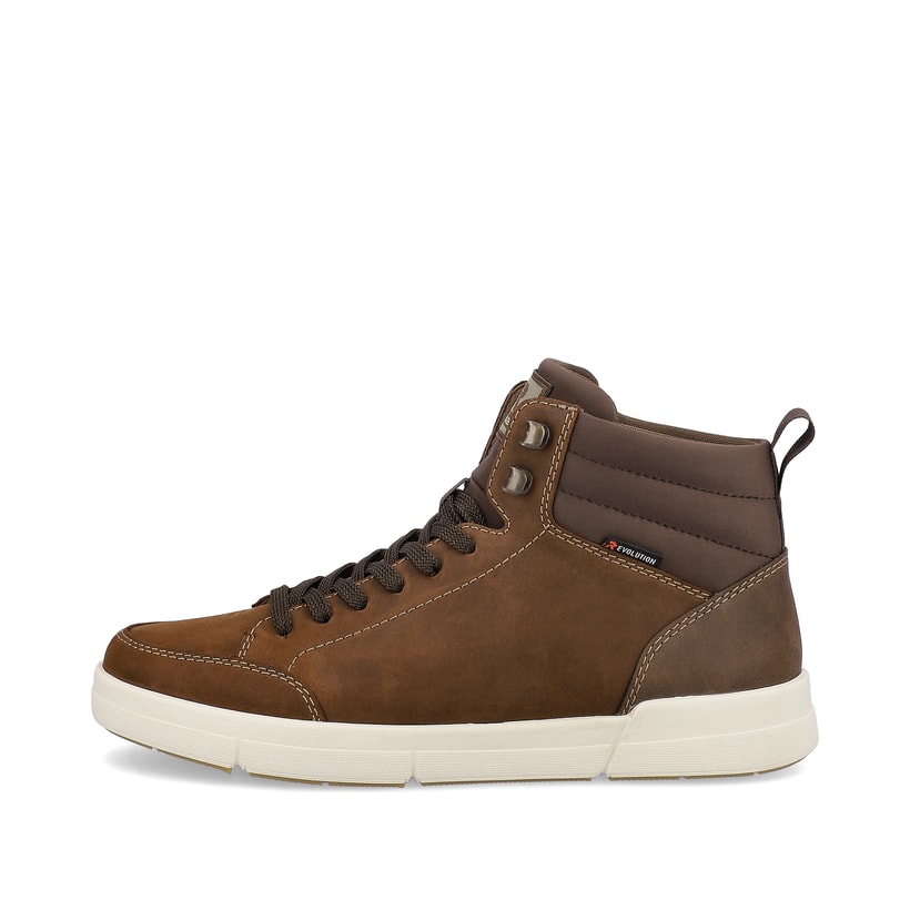 Braune Rieker Herren Sneaker High 07100-22 mit flexibler Sohle. Schuh Außenseite.