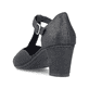 Schwarze Rieker Pumps 41087-00 mit Schnalle sowie extra weicher Decksohle. Schuh von hinten.