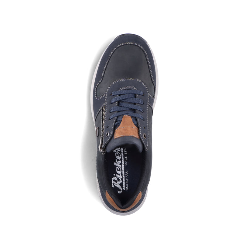 Blaugraue Rieker Herren Sneaker B7613-14 mit einer schockabsorbierenden Sohle. Schuh von oben.