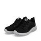 Schwarze Rieker Herren Sneaker Low U0502-00 mit einer flexiblen Sohle. Schuhpaar seitlich schräg.