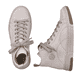 Beige Rieker Damen Sneaker High N3944-80 mit Reißverschluss sowie geprägtem Logo. Schuh von oben, liegend.
