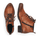 
Karamellbraune Rieker Damen Stiefeletten Y0742-24 mit Schnürung und Reißverschluss. Schuhpaar von oben.