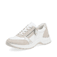 Weiße remonte Damen Sneaker D0G09-81 mit einem Reißverschluss sowie Extraweite H. Schuh seitlich schräg.