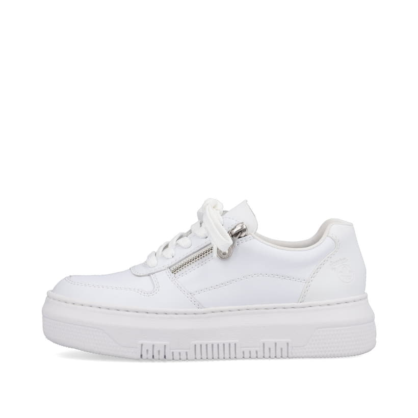 Weiße Rieker Damen Sneaker Low M1903-80 mit einer Plateausohle. Schuh Außenseite.