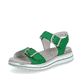 Smaragdgrüne remonte Damen Riemchensandalen D1J51-52 mit einem Klettverschluss. Schuh seitlich schräg.