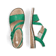 Grüne Rieker Keilsandaletten V3660-54 mit Klettverschluss sowie leichter Sohle. Schuh von oben, liegend.