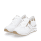 Weiße remonte Damen Sneaker D0T04-80 mit Reißverschluss sowie Extraweite H. Schuhpaar seitlich schräg.