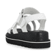Weiße Rieker Damen Riemchensandalen W1650-80 mit einer flexiblen Sohle. Schuh von hinten.