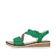 Grüne Rieker Keilsandaletten V3660-54 mit Klettverschluss sowie leichter Sohle. Schuh Außenseite.