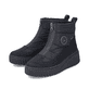 Schwarze Rieker Damen Kurzstiefel N2550-00 mit wasserabweisender TEX-Membran. Schuhpaar seitlich schräg.