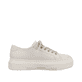 Altweiße Rieker Damen Sneaker Low M1926-80 mit Schnürung sowie geprägtem Logo. Schuh Innenseite.
